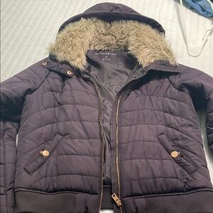 Aeropostale Brown Quilted Puffer with Faux Fur Trim
